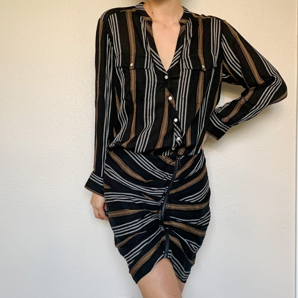 Veronica Beard Ruched Emory Striped Shirt Dress